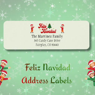 Feliz Navidad Cute Festive Elves Return Address