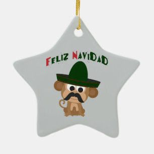 Feliz Navidad! Cute monkey Ceramic Tree Decoration