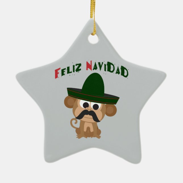 Feliz Navidad! Cute monkey Ceramic Tree Decoration (Back)