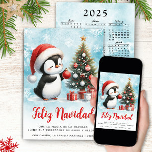 Feliz Navidad Cute Penguin Custom Festive Spanish Holiday Card