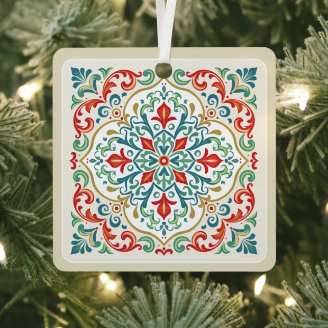Feliz Navidad Decorative Mexican Tile Christmas Metal Tree Decoration (Insitu)