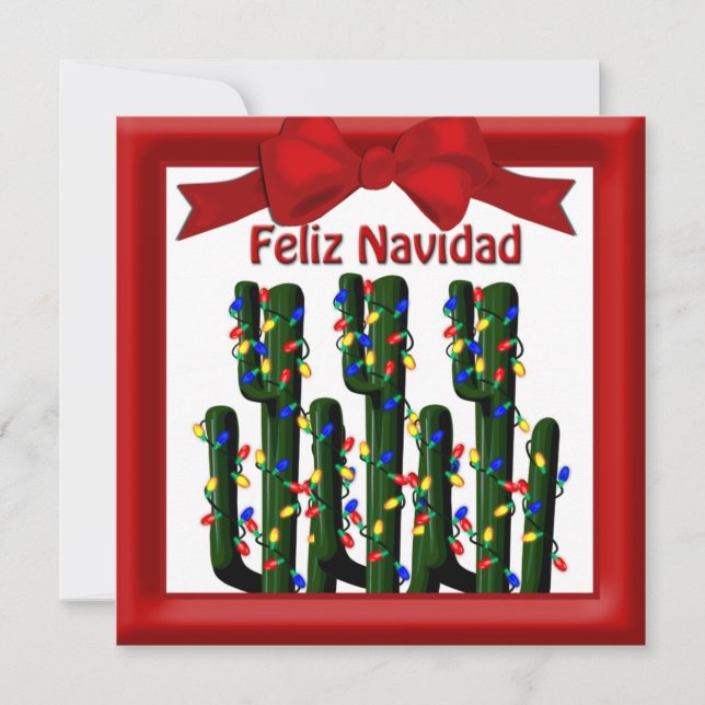 Feliz Navidad Desert Christmas Cactus Greeting Holiday Card (Front)