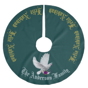 Feliz Navidad Dove YOUR FAMILY NAME Tree Skirt