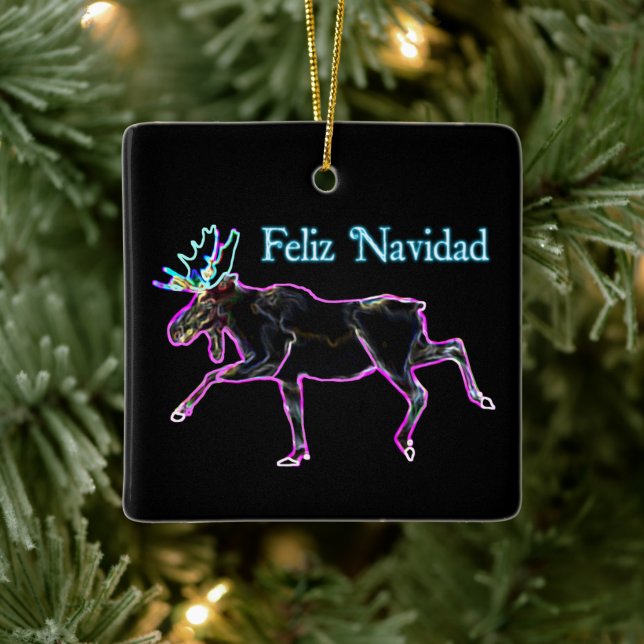 Feliz Navidad - Electric Moose Ceramic Tree Decoration (Tree)