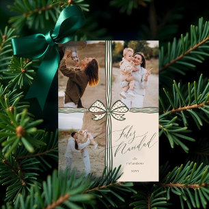 Feliz Navidad Elegant Holiday Bow Photo Collage Card