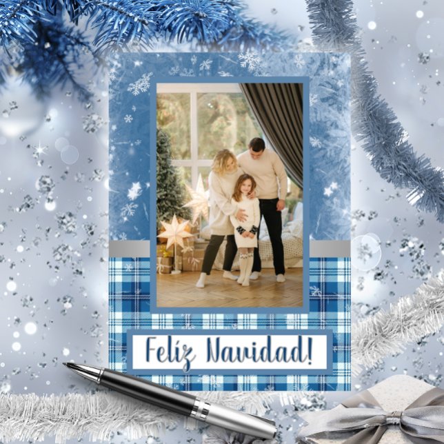 Feliz Navidad Elegante Azul Flat Holiday Card (Creator Uploaded)