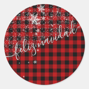 Feliz Navidad En Escritura Manuscrita Nevando Classic Round Sticker