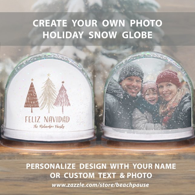 Feliz Navidad Family Photo Name Holiday Snowglobe (Feliz Navidad Family Photo Name Holiday Snow Globes. Customize front and back.)
