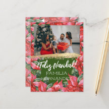 Feliz Navidad Family Photo Watercolor Poinsettia