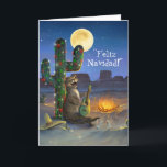 Feliz Navidad Festive Funny Cat Christmas Holiday Card<br><div class="desc">Create your own personalised festive, funny cat Christmas cards on a fun DIY template this holiday season... The unique illustration painted by Raphaela Wilson depicts a brown and black Bengal cat playing a Spanish guitar next to a cactus with colourful green, white and red Christmas lights. The beautiful desert night...</div>