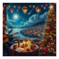 Feliz Navidad Festive Guitar Player Coastal Town