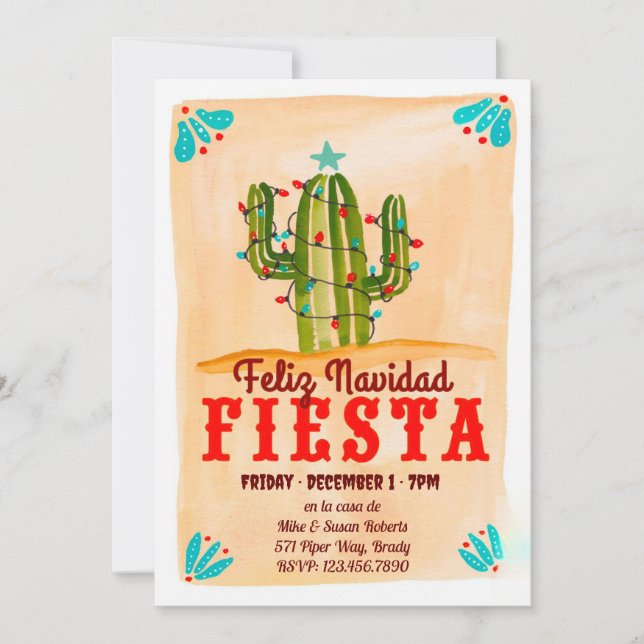 Feliz navidad Fiesta Cactus on Chalkboard Invitati Invitation (Front)