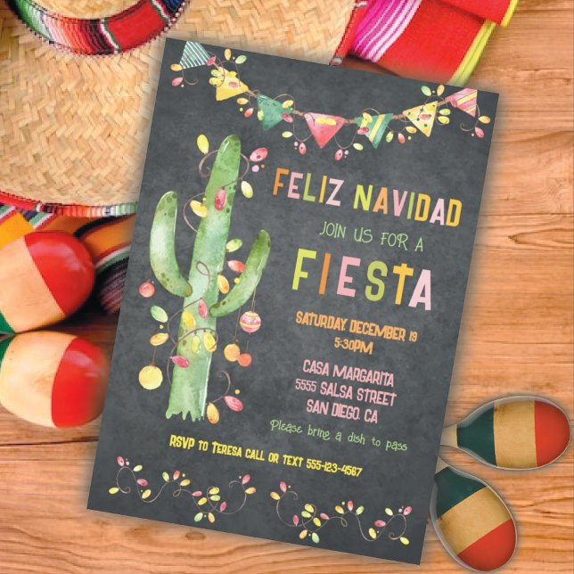 Feliz navidad Fiesta Cactus watercolor Invitation (Creator Uploaded)