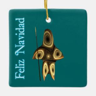 Feliz Navidad - Fractal Inuit Hunter Ceramic Ornament