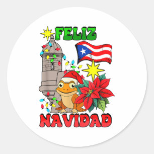 Feliz Navidad Frog Puerto Rico Christmas Lights Pa Classic Round Sticker
