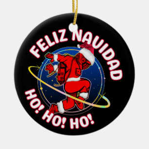 FELIZ NAVIDAD FUNNY SANTA ASTRONAUT CERAMIC TREE DECORATION