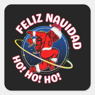 FELIZ NAVIDAD FUNNY SANTA ASTRONAUT SQUARE STICKER