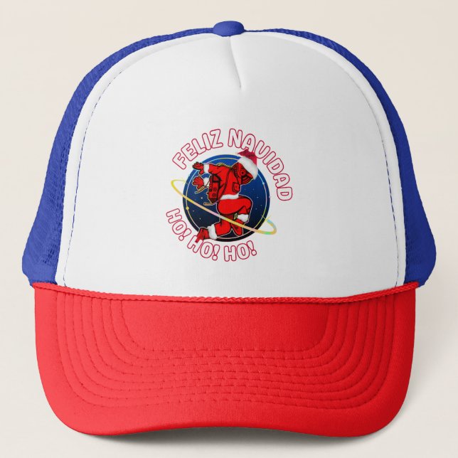 FELIZ NAVIDAD FUNNY SANTA ASTRONAUT  TRUCKER HAT (Front)