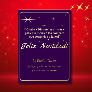 Feliz Navidad Golden & Purple Luke 2:14 Verse Foil Holiday Card