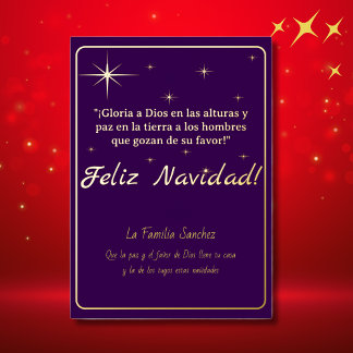 Feliz Navidad Golden & Purple Luke 2:14 Verse Foil Holiday Card
