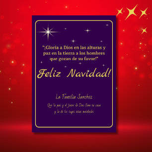 Feliz Navidad Golden & Purple Luke 2:14 Verse Holiday Card