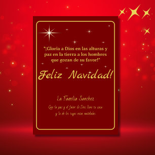 Feliz Navidad Golden & Red Luke 2:14 Verse Holiday Card