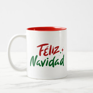 Feliz Navidad Hand Lettered  Two-Tone Coffee Mug