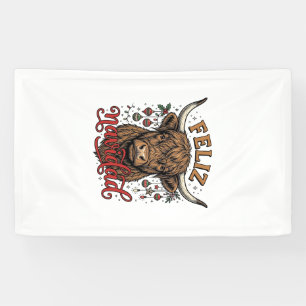 Feliz Navidad Highland Cow Vintage Christmas Shirt Banner