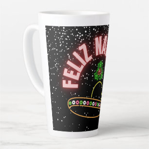 Feliz Navidad Holiday Neon   Latte Mug