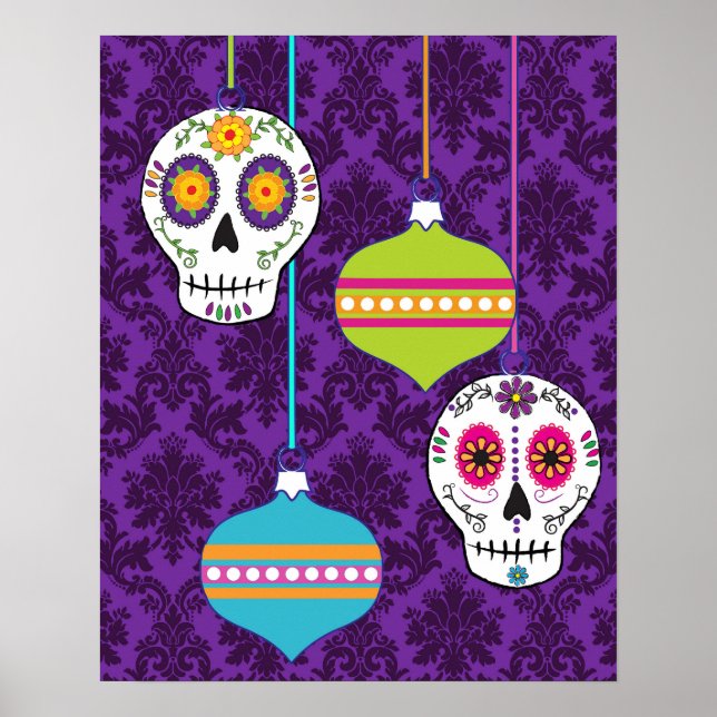 Feliz Navidad Holiday Sugar Skull Poster/Print Poster (Front)