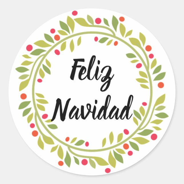 Feliz Navidad Holiday Wreath Christmas Classic Round Sticker (Front)
