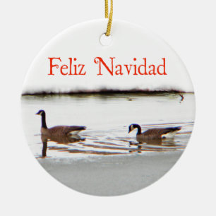 Feliz Navidad - Honkers - Canada Geese Ceramic Tree Decoration