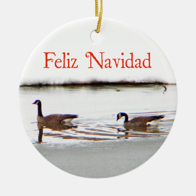 Feliz Navidad - Honkers - Canada Geese Ceramic Tree Decoration (Front)