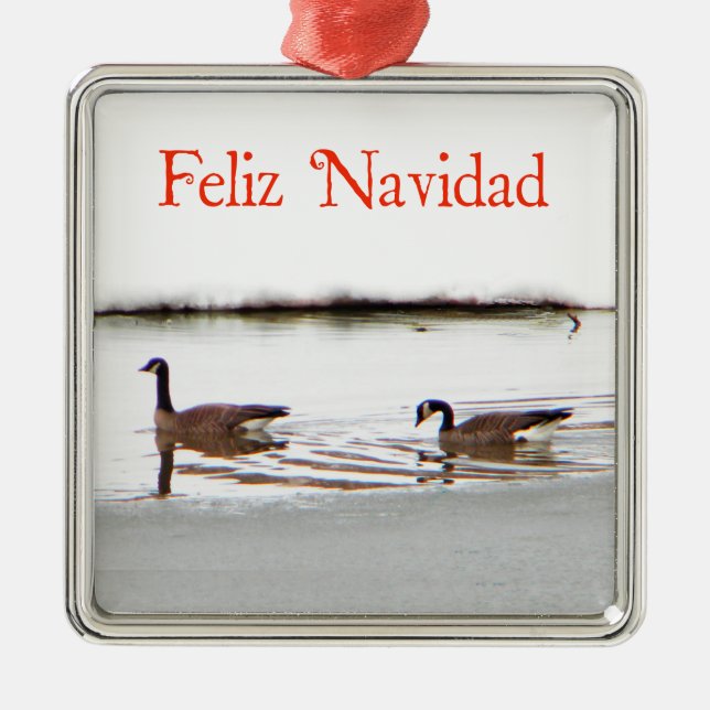 Feliz Navidad - Honkers - Canada Geese Metal Tree Decoration (Front)