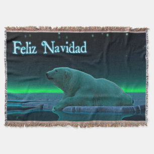 Feliz Navidad - Ice Edge Polar Bear Throw Blanket
