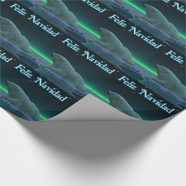 Feliz Navidad - Ice Edge Polar Bear Wrapping Paper (Corner)