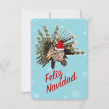 Feliz Navidad Lionfish Santa Flat Card