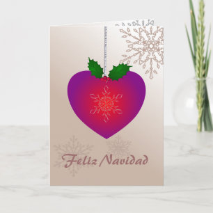 Feliz Navidad, Love heart shape n snowflakes Holiday Card