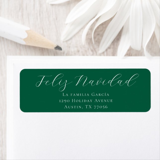 Feliz Navidad Mail Evergreen Return Address Label (Insitu)