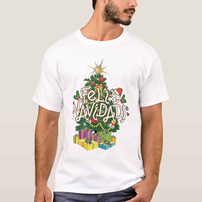 Feliz Navidad Men White Shirt (Front)