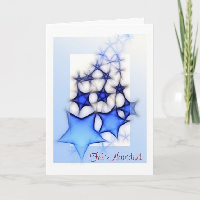 Feliz Navidad Merry Christmas in Spanish and stars Holiday Card (Front)
