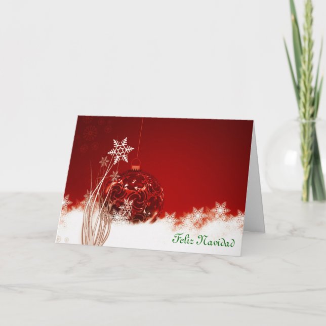 Feliz Navidad Merry Christmas in Spanish baubles Holiday Card (Front)