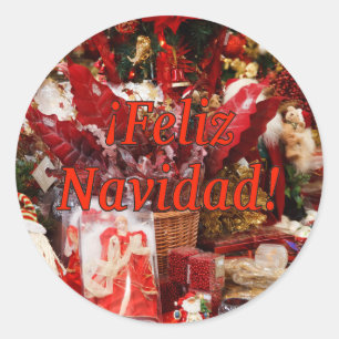 ¡Feliz Navidad! Merry Christmas in Spanish rf Classic Round Sticker