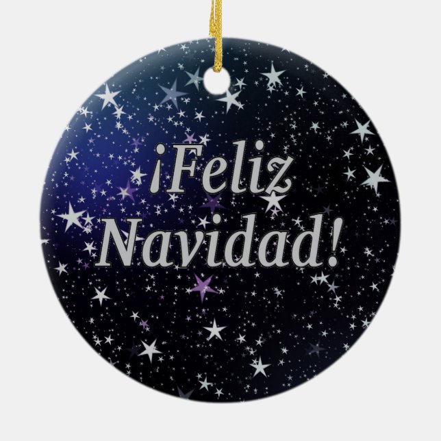 ¡Feliz Navidad! Merry Christmas in Spanish wf Ceramic Tree Decoration (Back)