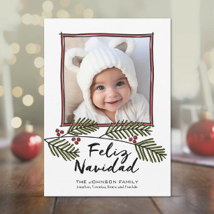 Feliz Navidad -Merry Christmas Photo with Branches Holiday Card
