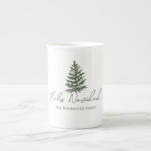 Feliz Navidad-Merry Christmas Tree and Lights  Bone China Mug