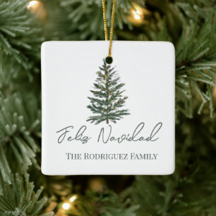 Feliz Navidad-Merry Christmas Tree and Lights Ceramic Ornament
