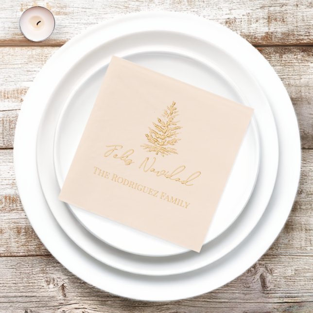 Feliz Navidad-Merry Christmas Tree and Lights  Foil Napkins (Insitu)