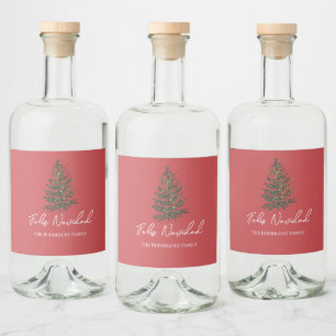 Feliz Navidad-Merry Christmas Tree and Lights  Liquor Bottle Label