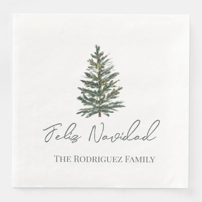 Feliz Navidad-Merry Christmas Tree and Lights  Napkin (Front)